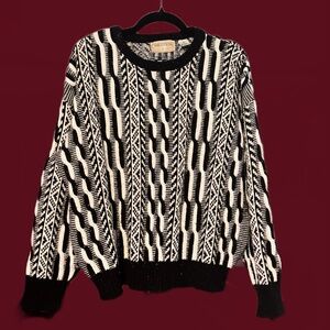 Black and White Charleston Bay Vintage 90s Sweater crew neck size lg cable knit